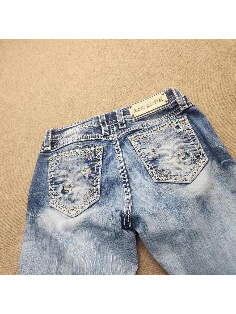 EUC Rock Revival evil mid rise womans jeans factory distressed 31 - Picture 4 of 8